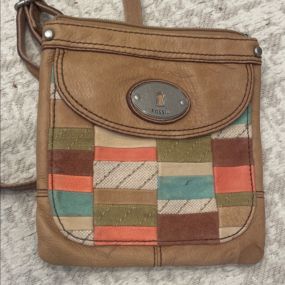 Fossil Brown And Multicolor Patchwork Crossbody B… - image 2